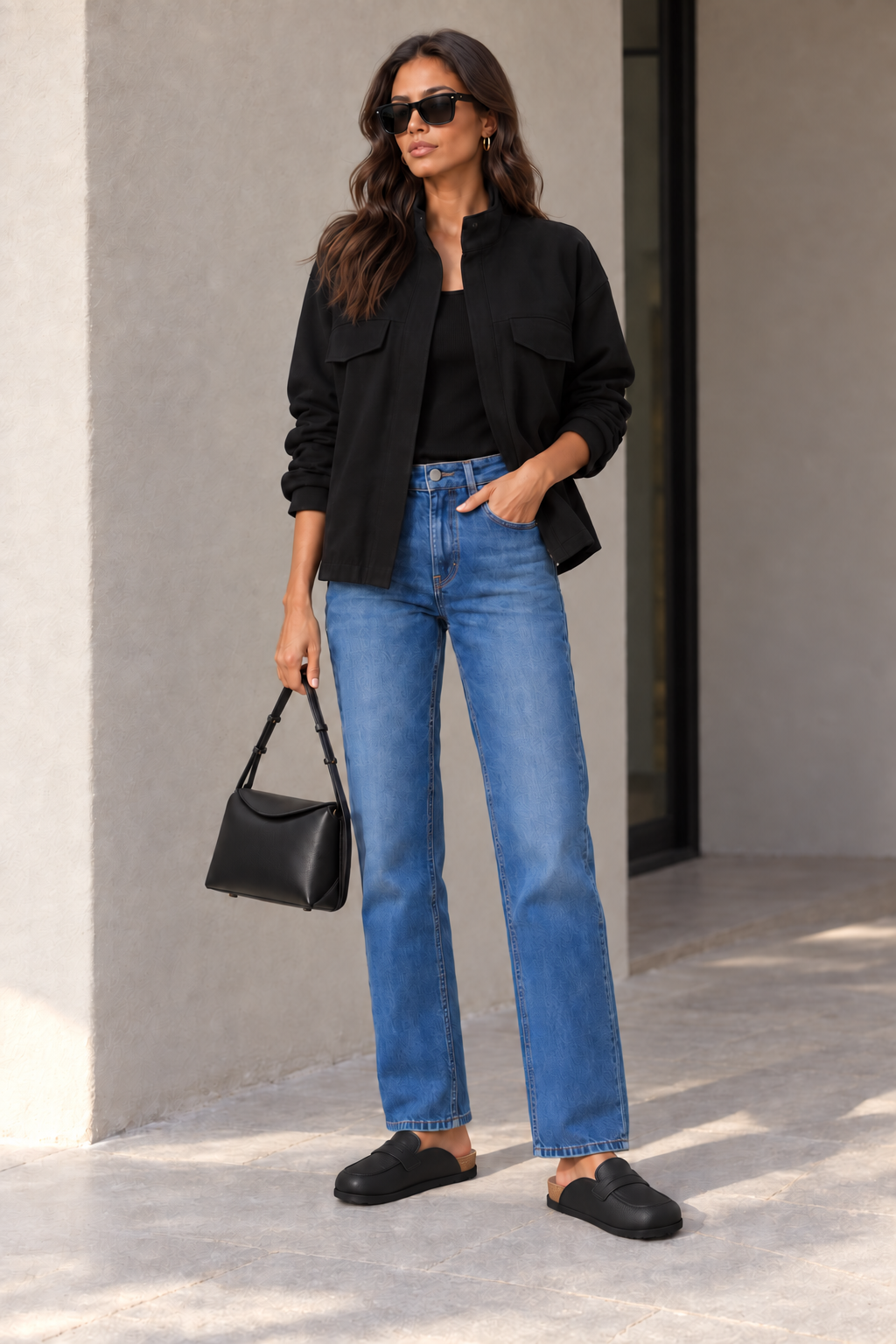 LOIS EMBOSSED LEATHER BLACK